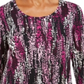 Top estampado feminino JM Collection com decote redondo, preto, tamanho X-S