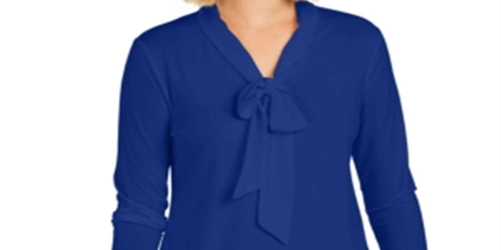 Charter Club Top feminino com gravata trançada, azul, tamanho XX-G