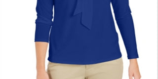 Charter Club Top feminino com gravata trançada, azul, tamanho XX-G