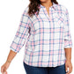 Blusa xadrez feminina estilo &amp; co com botões frontais, branca, tamanho 0X