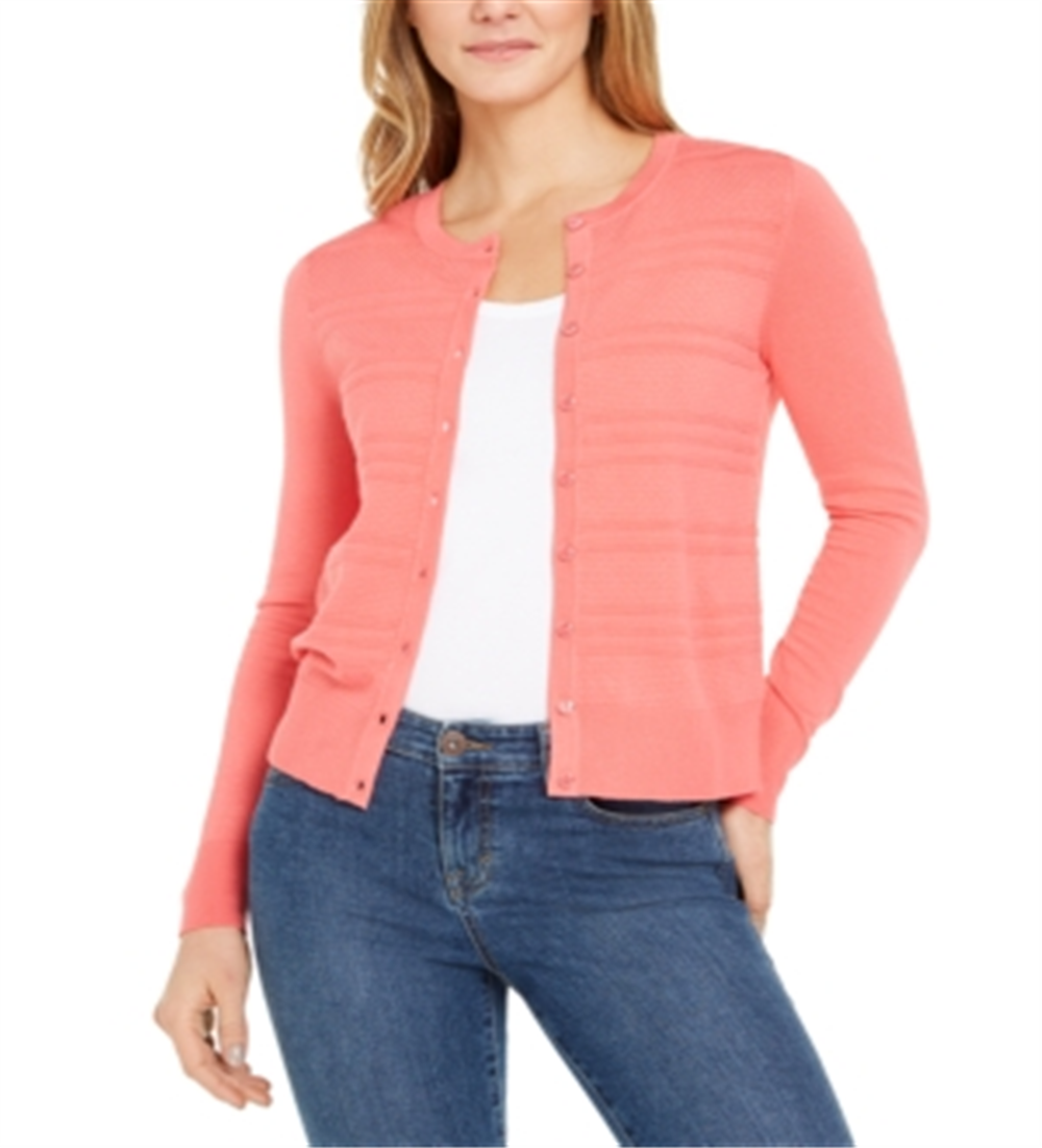 Cardigan texturizado feminino Charter Club rosa tamanho grande