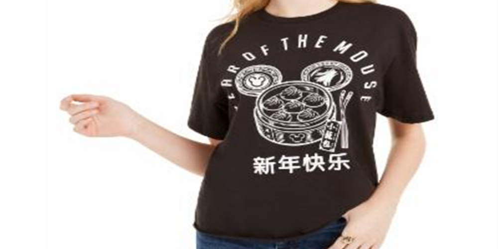 Camiseta de algodão com estampa gráfica Disney Junior, preta, tamanho pequeno