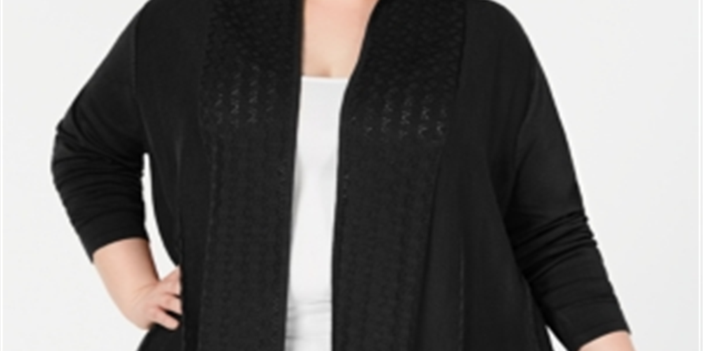 Karen Scott Cardigan Feminino com Acabamento Pointelle Preto Tamanho 0X