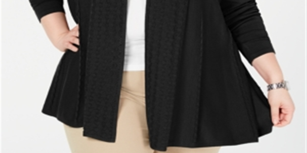 Karen Scott Cardigan Feminino com Acabamento Pointelle Preto Tamanho 0X