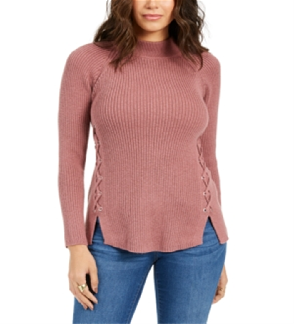 Suéter de malha canelada com amarração e gola falsa feminino Style &amp; Co, roxo, tamanho grande