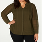 Blusa texturizada com botões frontais Alfani Plus para mulheres, verde, tamanho 3X