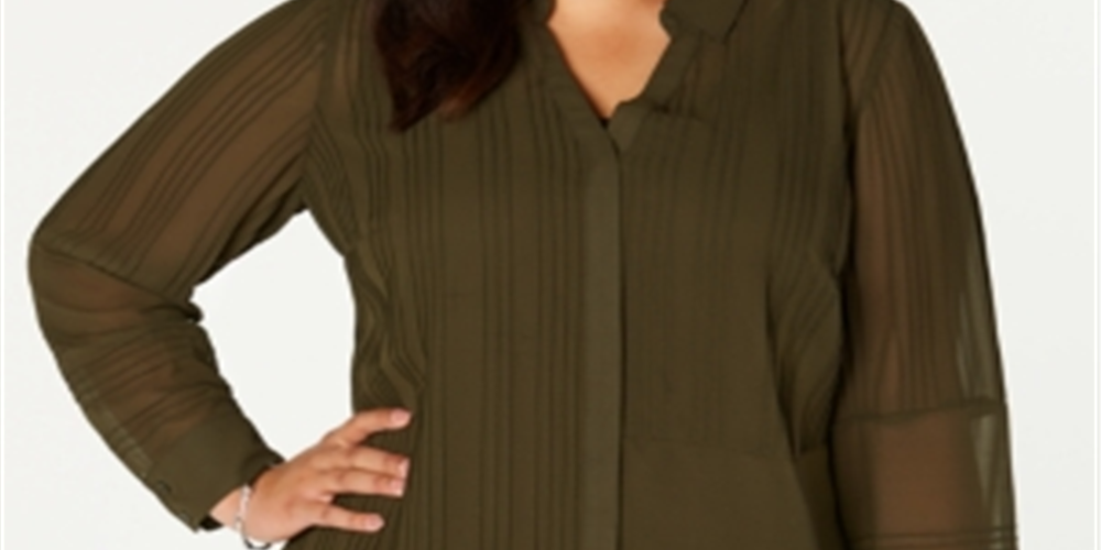 Blusa texturizada com botões frontais Alfani Plus para mulheres, verde, tamanho 3X