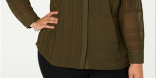Blusa texturizada com botões frontais Alfani Plus para mulheres, verde, tamanho 3X