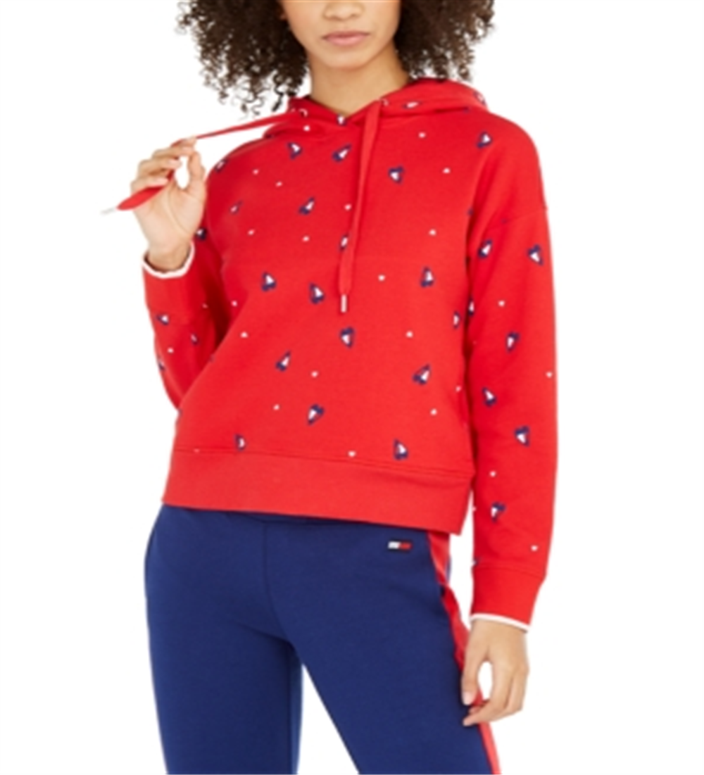 Tommy Hilfiger Moletom com capuz feminino com estampa de corações, vermelho, tamanho GG