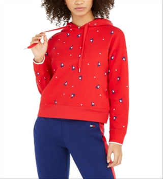 Tommy Hilfiger Moletom com capuz feminino com estampa de corações, vermelho, tamanho GG