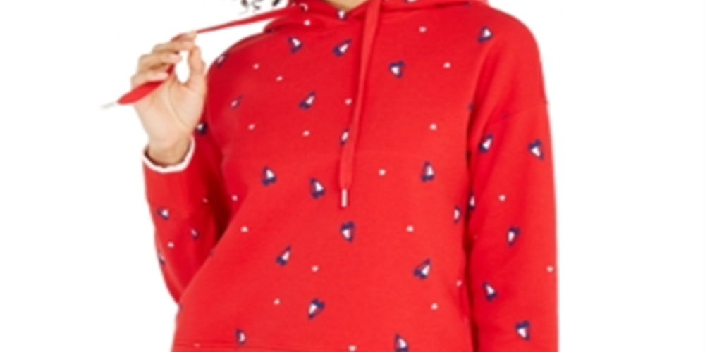 Tommy Hilfiger Moletom com capuz feminino com estampa de corações, vermelho, tamanho GG