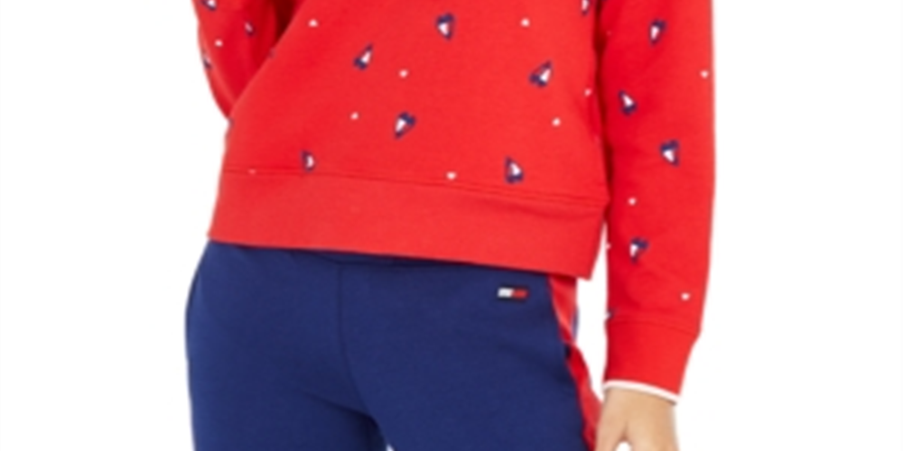 Tommy Hilfiger Moletom com capuz feminino com estampa de corações, vermelho, tamanho GG