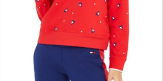 Tommy Hilfiger Moletom com capuz feminino com estampa de corações, vermelho, tamanho GG