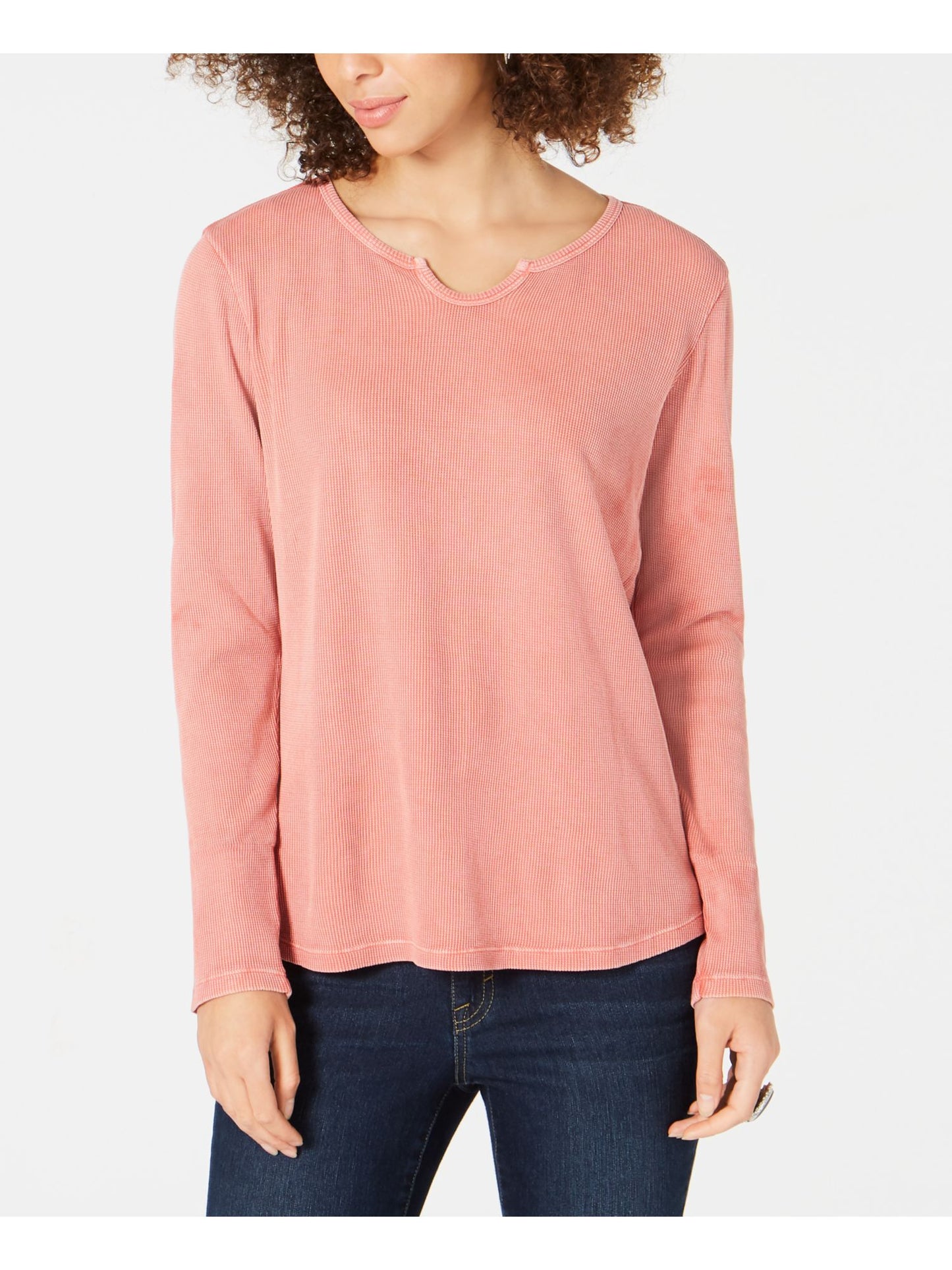 Blusa feminina estilo &amp; co com estampa waffle térmica e manga comprida dividida, rosa, tamanho grande