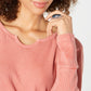 Blusa feminina estilo &amp; co com estampa waffle térmica e manga comprida dividida, rosa, tamanho grande