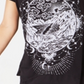 Camiseta feminina com estampa gráfica e bainha em lenço, estilo &amp; co, preta, tamanho extrapequeno