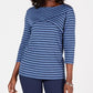 Blusa listrada feminina Karen Scott, azul, tamanho pequeno, médio
