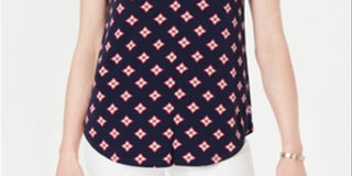 Blusa estampada feminina Charter Club com decote em V, azul, tamanho pequeno G