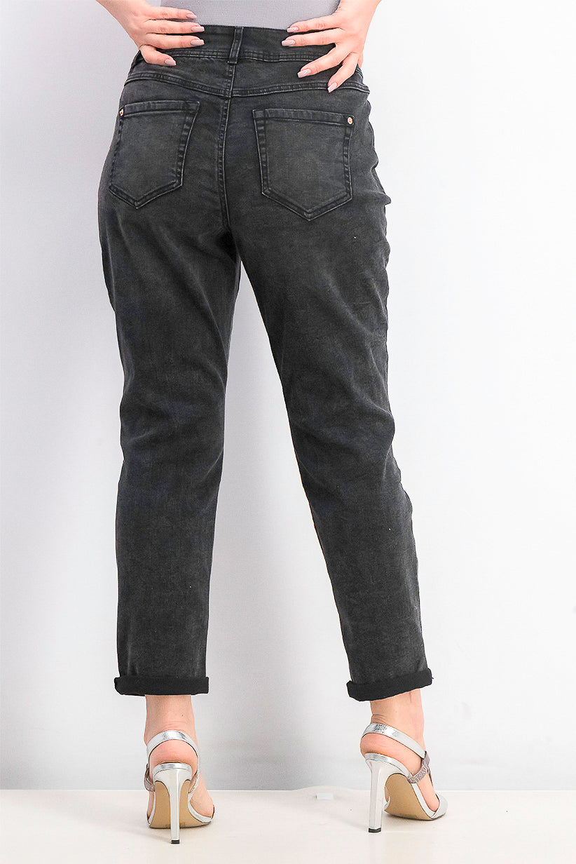 Calça jeans feminina estilo boyfriend com estampa animal destruída da INC International Concepts, tamanho 4, cinza