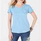 Camiseta feminina de algodão com mangas curtas Style &amp; Co, azul, tamanho X-S