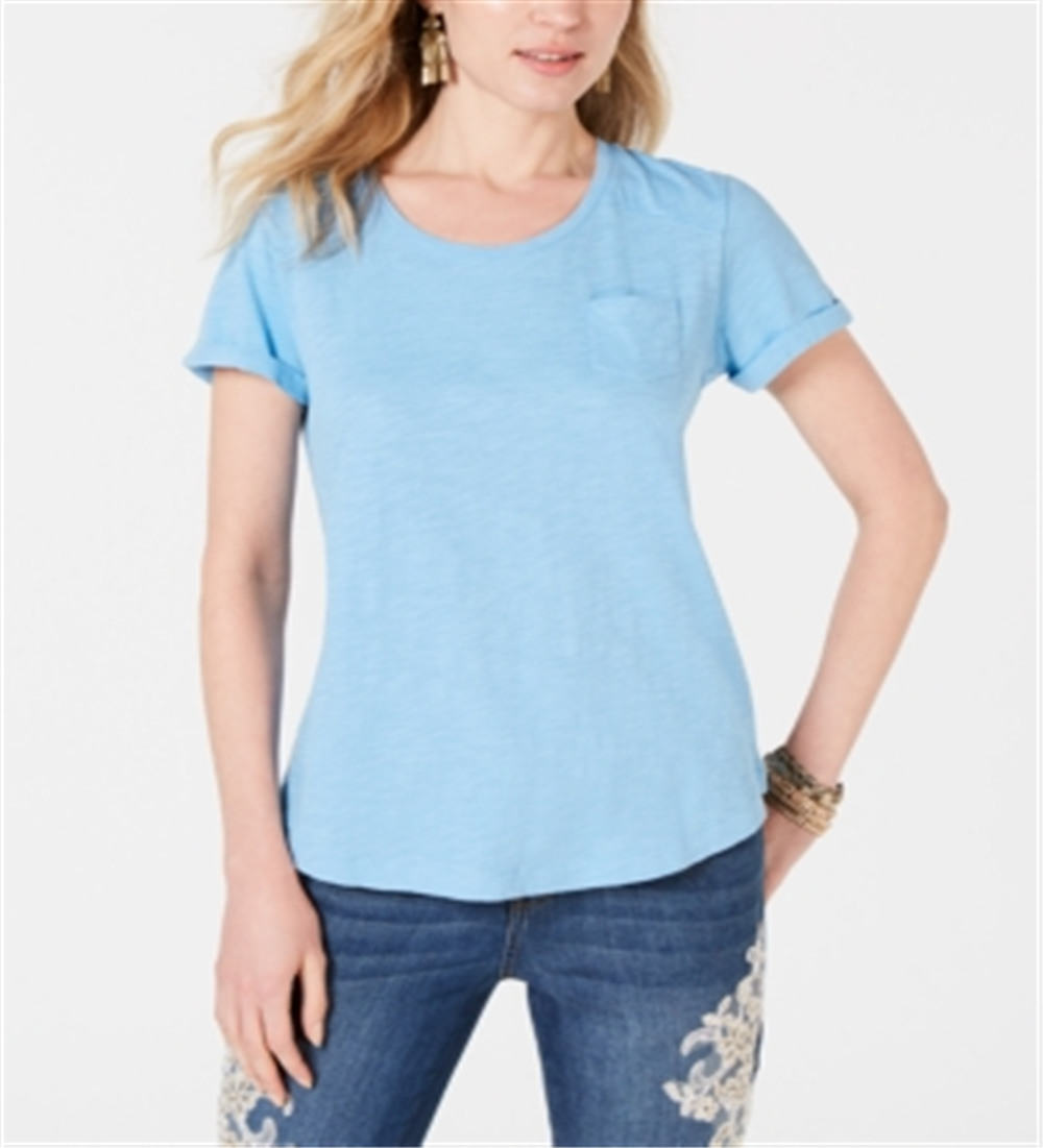 Camiseta feminina de algodão com mangas curtas Style &amp; Co, azul, tamanho X-S