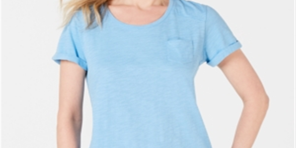 Camiseta feminina de algodão com mangas curtas Style &amp; Co, azul, tamanho X-S
