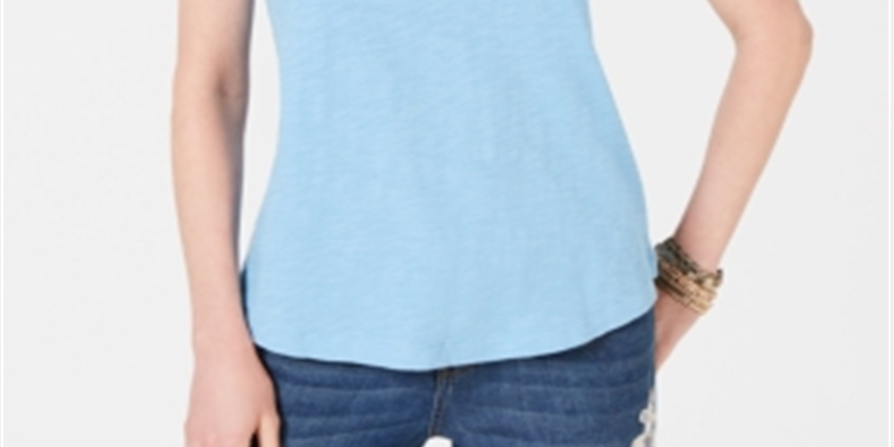 Camiseta feminina de algodão com mangas curtas Style &amp; Co, azul, tamanho X-S