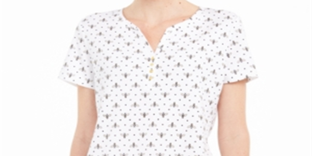 Camiseta Henley com estampa de abelha feminina Karen Scott, branca, tamanho extragrande