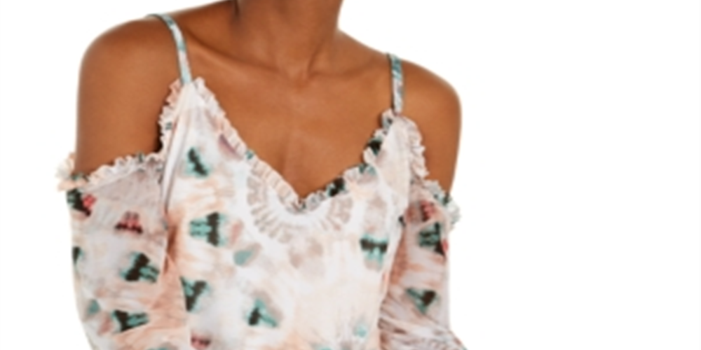 Blusa feminina estampada com ombros descobertos, tamanho pequeno, branca, da INC International Concepts