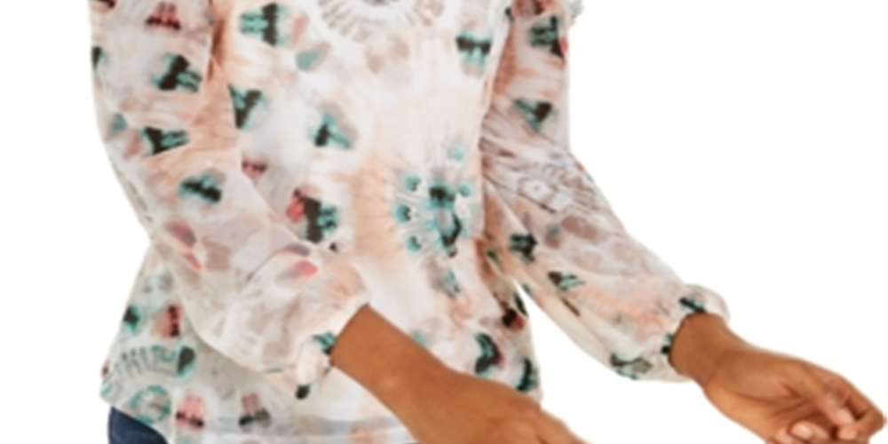 Blusa feminina estampada com ombros descobertos, tamanho pequeno, branca, da INC International Concepts