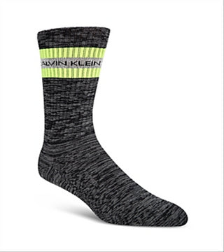 Meias Calvin Klein Masculinas Listradas de Algodão Penteado com Logotipo Neon Pretas Tamanho 7-12