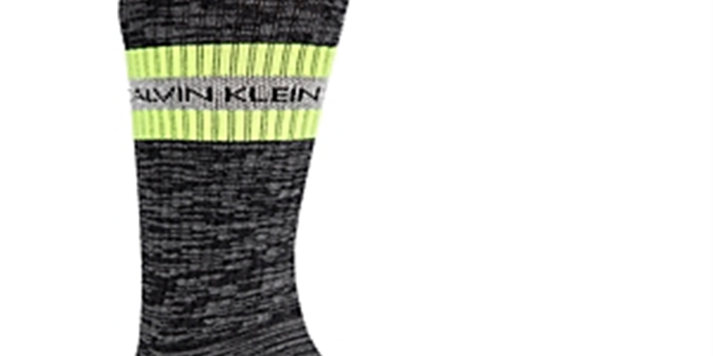 Meias Calvin Klein Masculinas Listradas de Algodão Penteado com Logotipo Neon Pretas Tamanho 7-12