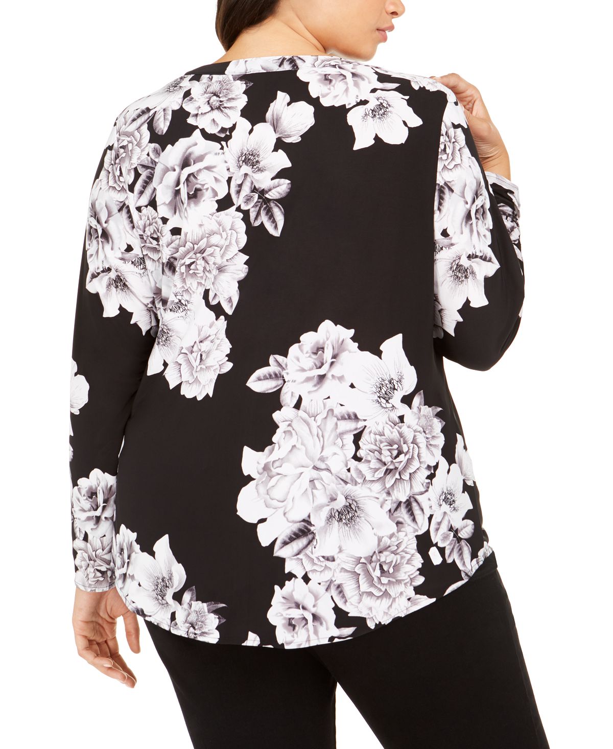 Blusa feminina estampada com bolso e zíper da INC International Concepts, preta, tamanho -0X