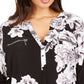 Blusa feminina estampada com bolso e zíper da INC International Concepts, preta, tamanho -0X
