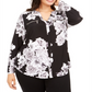Blusa feminina estampada com bolso e zíper da INC International Concepts, preta, tamanho -0X
