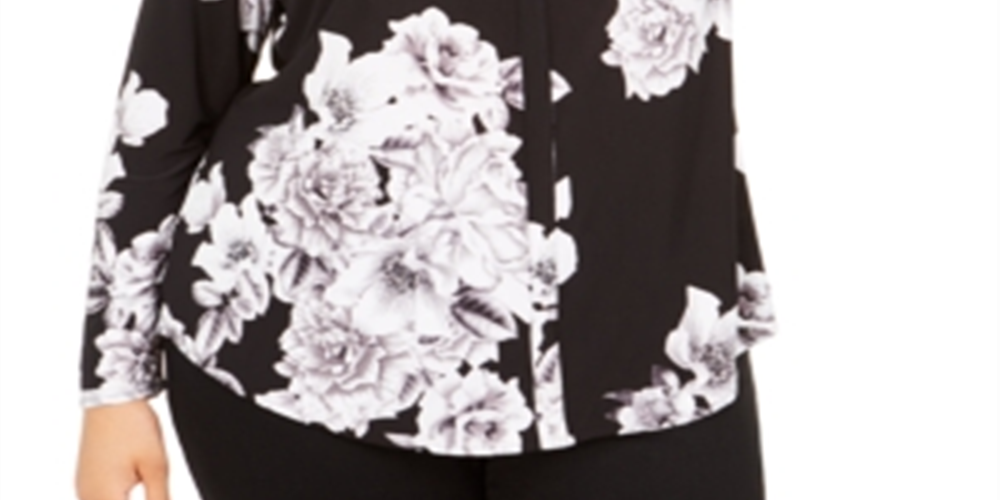 Blusa feminina estampada com bolso e zíper da INC International Concepts, preta, tamanho -0X