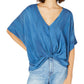 Polly &amp; Esther Blusa casual feminina com nó frontal e manga dolman, azul, tamanho pequeno