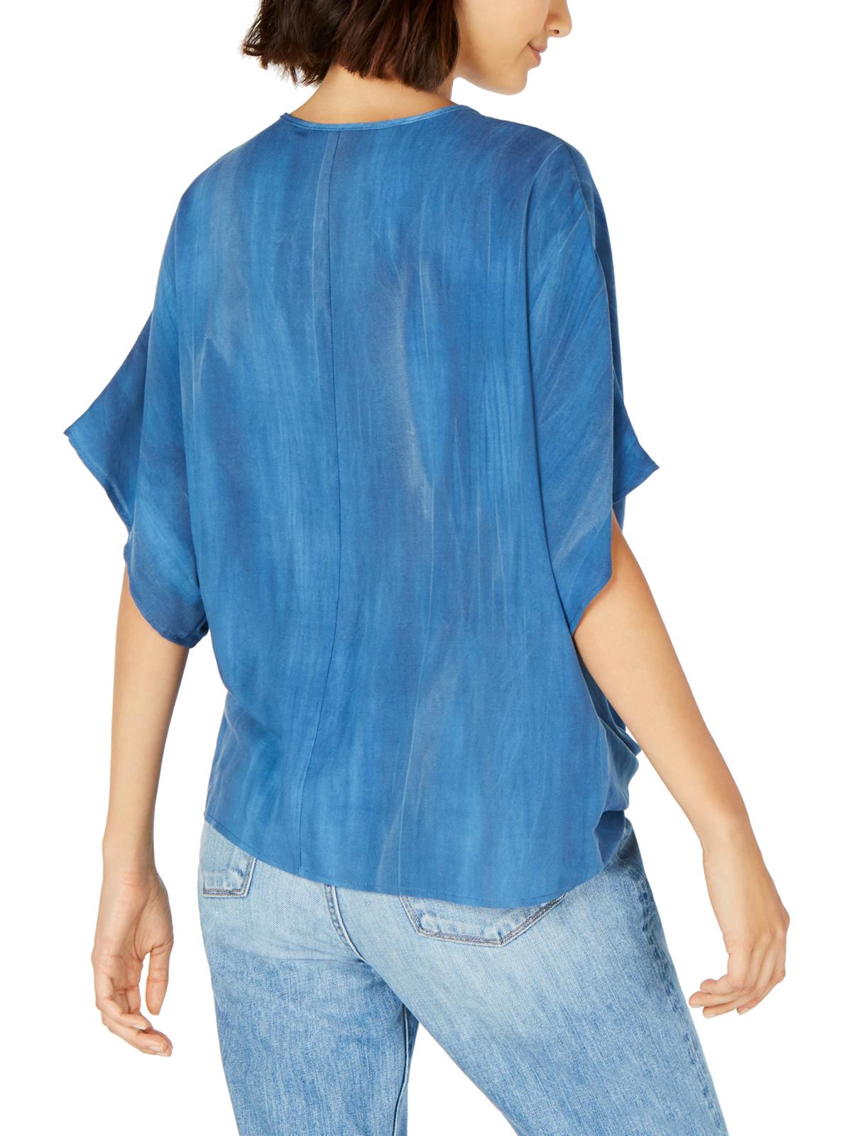 Polly &amp; Esther Blusa casual feminina com nó frontal e manga dolman, azul, tamanho pequeno
