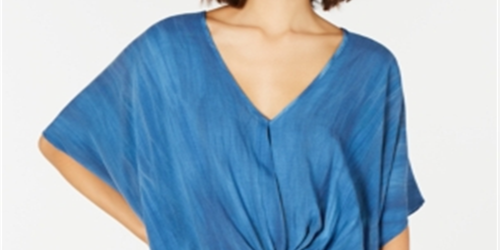 Polly &amp; Esther Blusa casual feminina com nó frontal e manga dolman, azul, tamanho pequeno
