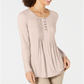 Blusa feminina de manga comprida estilo &amp; co, rosa, tamanho extrapequeno