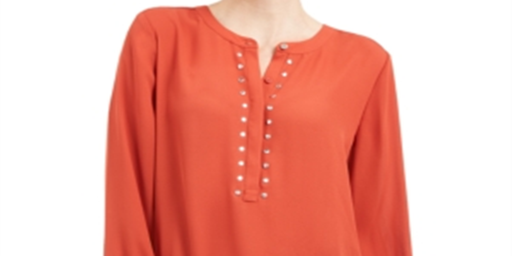 JM Collection Top feminino com rebites frontais e pregas nas costas, laranja, tamanho pequeno GG