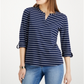 Charter Club Blusa feminina listrada com decote aberto, azul, tamanho pequeno e pequeno