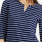 Charter Club Blusa feminina listrada com decote aberto, azul, tamanho pequeno e pequeno