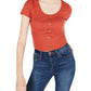 Blusa canelada com estampa floral Hippie Rose Junior, laranja, tamanho X-G