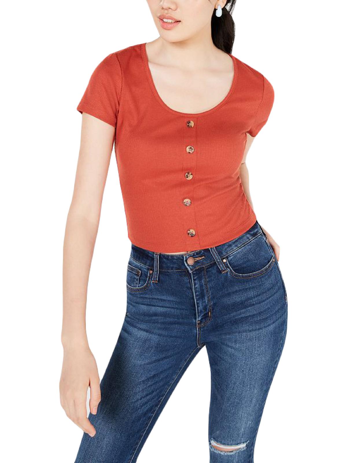 Blusa canelada com estampa floral Hippie Rose Junior, laranja, tamanho X-G