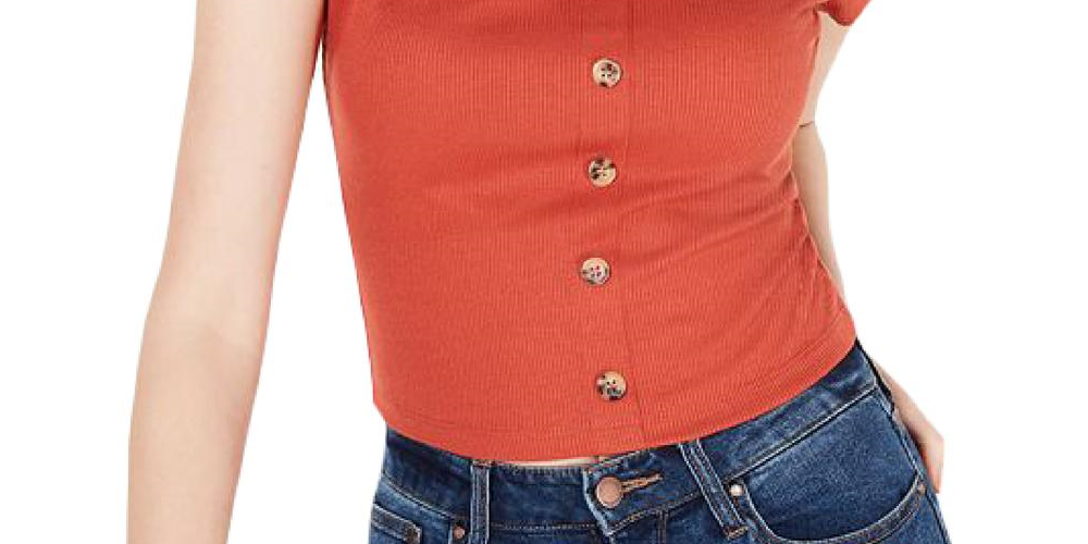 Blusa canelada com estampa floral Hippie Rose Junior, laranja, tamanho X-G