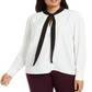 Blusa Calvin Klein Feminina Manga Longa Amarrada no Pescoço para Usar no Trabalho Plus Branco Tamanho 3X