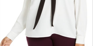 Blusa Calvin Klein Feminina Manga Longa Amarrada no Pescoço para Usar no Trabalho Plus Branco Tamanho 3X