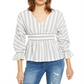 INC International Concepts Top feminino listrado com cintura franzida, tamanho pequeno, branco, médio