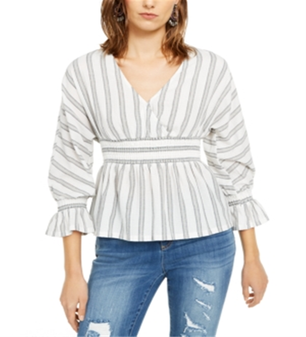 INC International Concepts Top feminino listrado com cintura franzida, tamanho pequeno, branco, médio